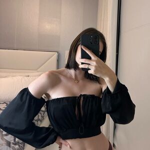 Black Off the Shoulder Crop Blouse